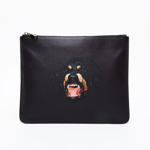 GIVENCHY Leather dog print Rottweiler Clutch bag Brown WS21441