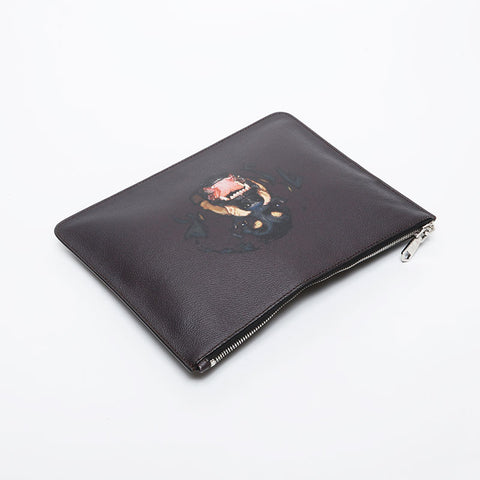 GIVENCHY Leather dog print Rottweiler Clutch bag Brown WS21441