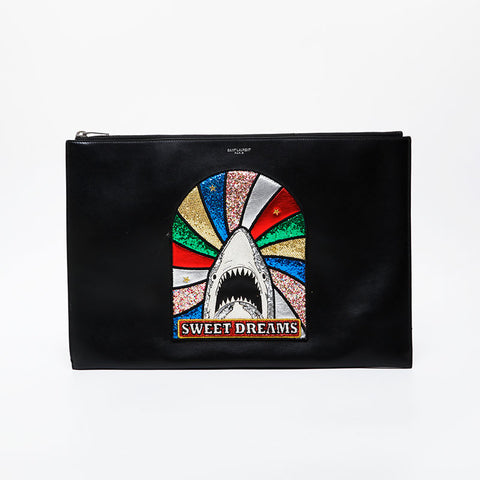 YVES SAINT LAURENT Shark Sweet Drean Leather Clutch bag black WS21442