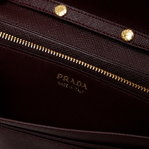 PRADA Saffiano Leather Chain Wallet Shoulder Bag Brown WS21443