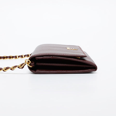 PRADA Saffiano Leather Chain Wallet Shoulder Bag Brown WS21443
