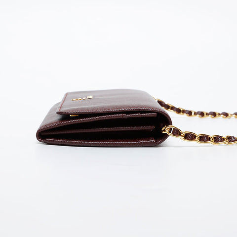 PRADA Saffiano Leather Chain Wallet Shoulder Bag Brown WS21443