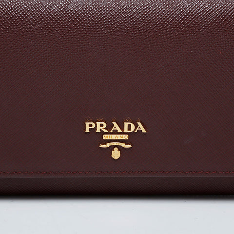 PRADA Saffiano Leather Chain Wallet Shoulder Bag Brown WS21443