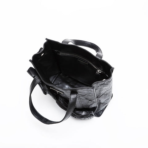 PRADA Leather Flower Mini Tote 2-way Antique Nappa Leather Handbag black WS21444