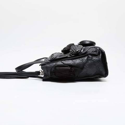PRADA Leather Flower Mini Tote 2-way Antique Nappa Leather Handbag black WS21444