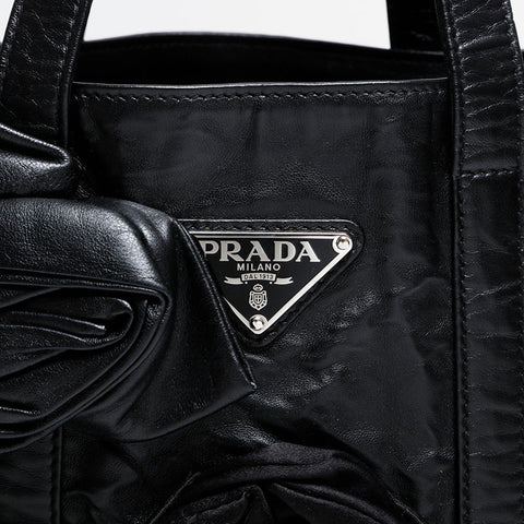 PRADA Leather Flower Mini Tote 2-way Antique Nappa Leather Handbag black WS21444