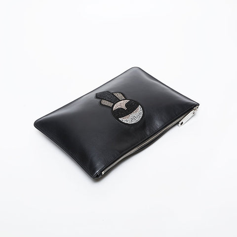 FENDI Karl Lagerfeld Rhinestones Clutch bag black WS21445