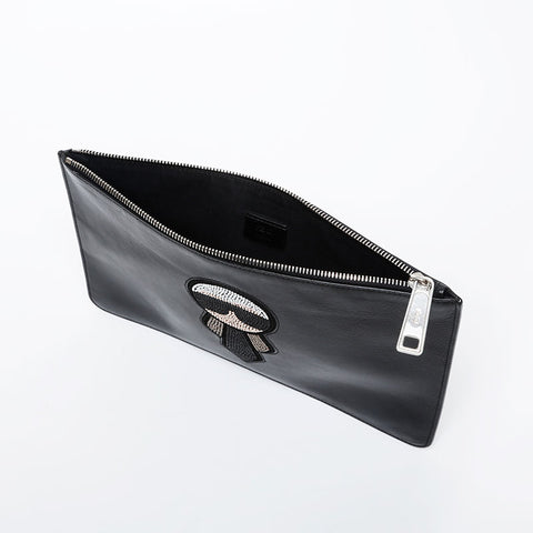 FENDI Karl Lagerfeld Rhinestones Clutch bag black WS21445