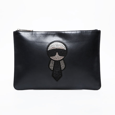 FENDI Karl Lagerfeld Rhinestones Clutch bag black WS21445