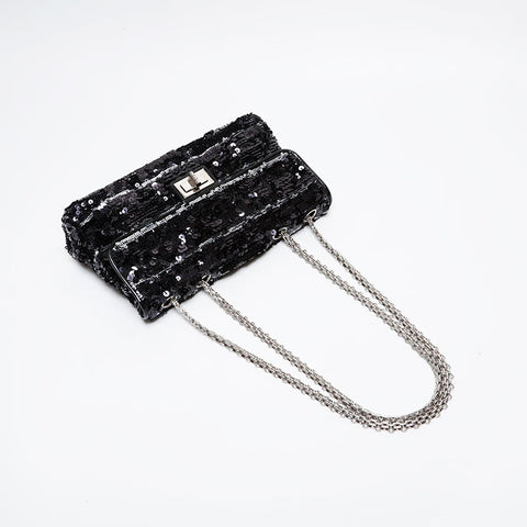 CHANEL 15th series 2011-2012 Sequin 2.55 Chain Shoulder Bag black WS21449