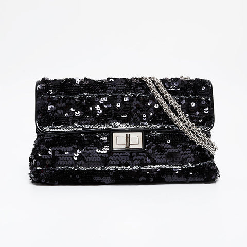 CHANEL 15th series 2011-2012 Sequin 2.55 Chain Shoulder Bag black WS21449