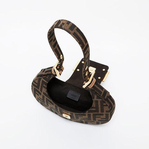 FENDI Zucca Cookie Mini Canvas Mini Hobo Shoulder Bag Brown WS21450