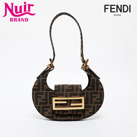 FENDI Zucca Cookie Mini Canvas Mini Hobo Shoulder Bag Brown WS21450
