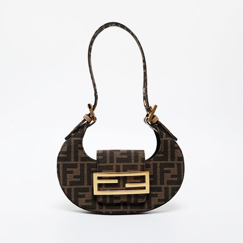 FENDI Zucca Cookie Mini Canvas Mini Hobo Shoulder Bag Brown WS21450