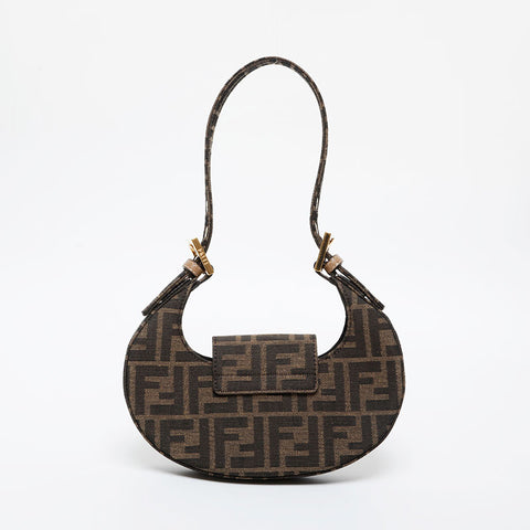 FENDI Zucca Cookie Mini Canvas Mini Hobo Shoulder Bag Brown WS21450