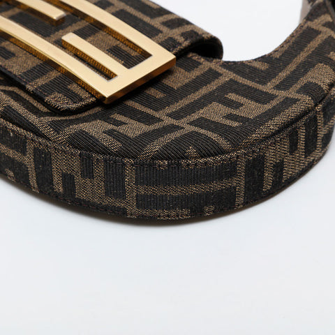 FENDI Zucca Cookie Mini Canvas Mini Hobo Shoulder Bag Brown WS21450