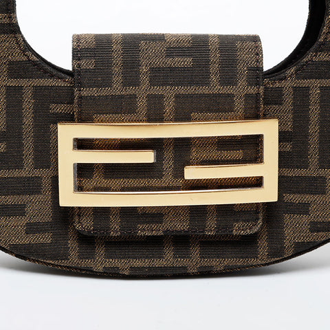 FENDI Zucca Cookie Mini Canvas Mini Hobo Shoulder Bag Brown WS21450