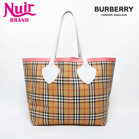 BURBERRY Large tote in reversible Nova check canvas and leather Shoulder Bag beige WS21453
