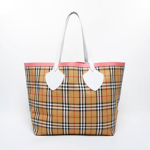 BURBERRY Large tote in reversible Nova check canvas and leather Shoulder Bag beige WS21453