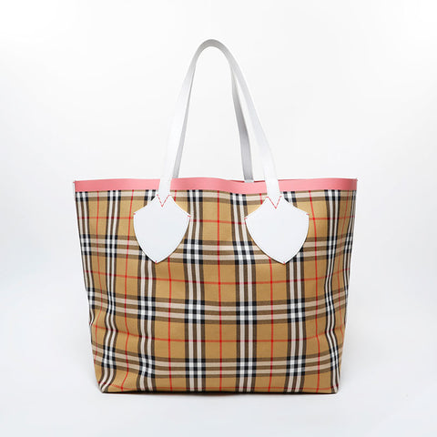 BURBERRY Large tote in reversible Nova check canvas and leather Shoulder Bag beige WS21453