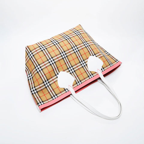 BURBERRY Large tote in reversible Nova check canvas and leather Shoulder Bag beige WS21453