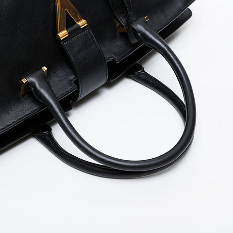 YVES SAINT LAURENT Leather Petit Cabas Y-Line Tote Handbag black WS21454