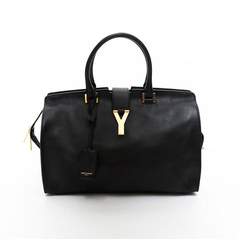YVES SAINT LAURENT Leather Petit Cabas Y-Line Tote Handbag black WS21454