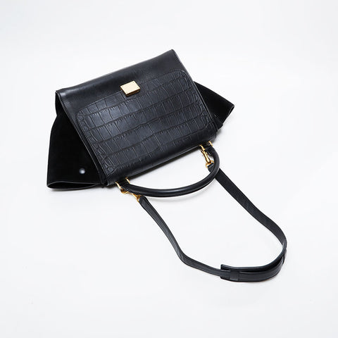 CELINE Embossed leather trapeze 2way bag Handbag black WS21457