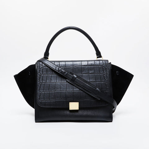 CELINE Embossed leather trapeze 2way bag Handbag black WS21457