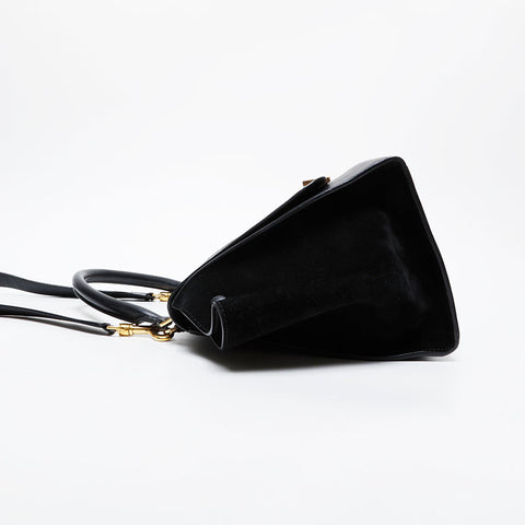 CELINE Embossed leather trapeze 2way bag Handbag black WS21457