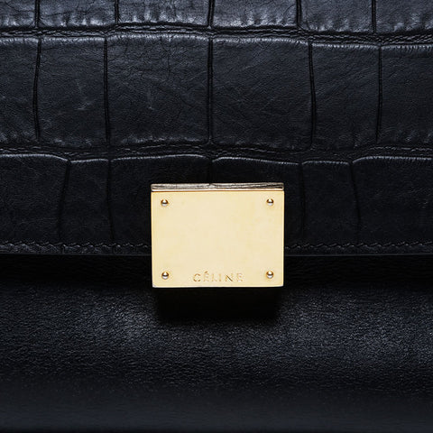 CELINE Embossed leather trapeze 2way bag Handbag black WS21457