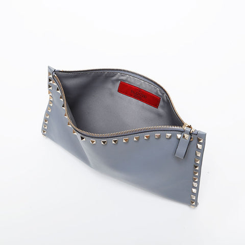 VALENTINO Leather studs Clutch bag gray WS21461