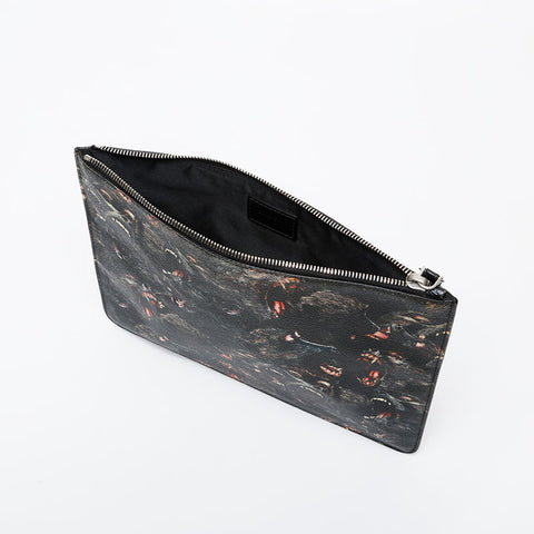 GIVENCHY Leather dog print Rottweiler Clutch bag black WS21462