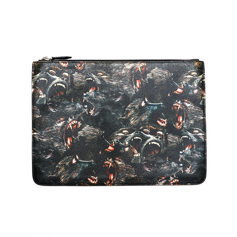 GIVENCHY Leather dog print Rottweiler Clutch bag black WS21462