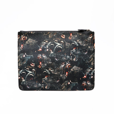 GIVENCHY Leather dog print Rottweiler Clutch bag black WS21462