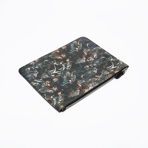 GIVENCHY Leather dog print Rottweiler Clutch bag black WS21462