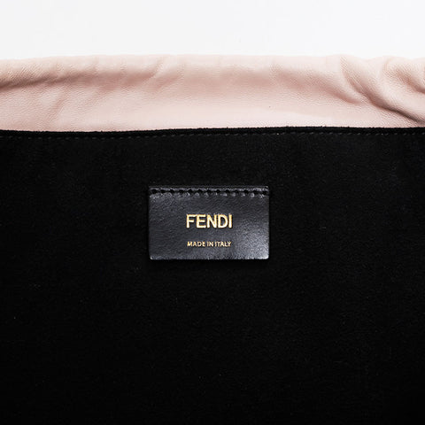 FENDI Leather Slim Clutch with Logo Shoulder Bag pink WS21465