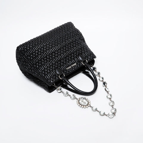 Miu Miu Leather Matelasse Crystal 2way Handbag black WS21466