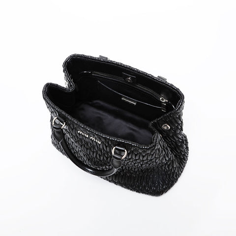 Miu Miu Leather Matelasse Crystal 2way Handbag black WS21466