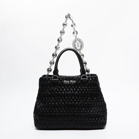 Miu Miu Leather Matelasse Crystal 2way Handbag black WS21466