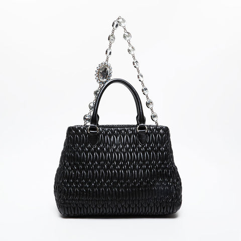 Miu Miu Leather Matelasse Crystal 2way Handbag black WS21466