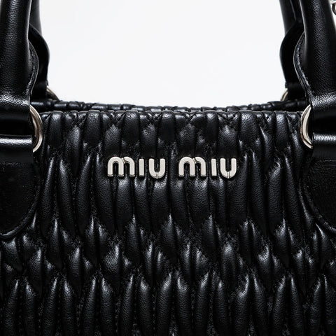Miu Miu Leather Matelasse Crystal 2way Handbag black WS21466