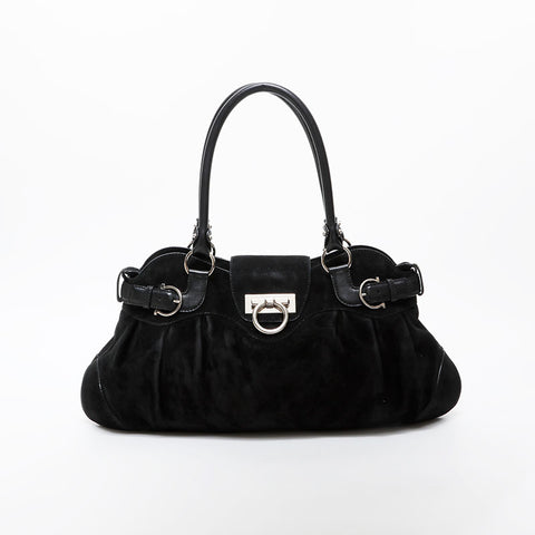 Salvatore Ferragamo Suede SilverMetal Handbag black WS21467