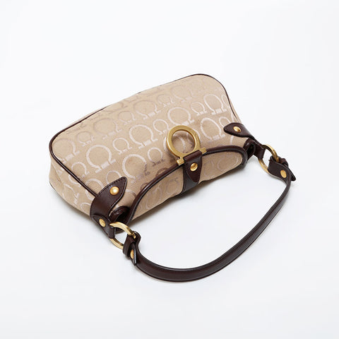 Salvatore Ferragamo Gancini canvas Shoulder Bag beige WS21477