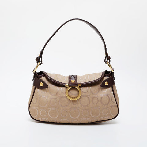 Salvatore Ferragamo Gancini canvas Shoulder Bag beige WS21477