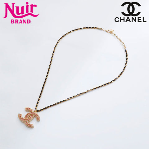 CHANEL C23B Rhinestone COCO Mark Pink 2023 Necklace gold WS21484