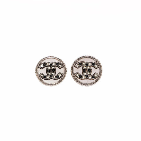 CHANEL A16S 2016 Rhinestone Round COCO Mark Pierce Silver WS21495