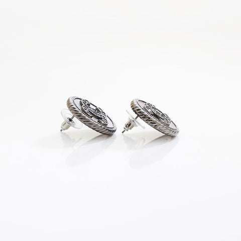CHANEL A16S 2016 Rhinestone Round COCO Mark Pierce Silver WS21495