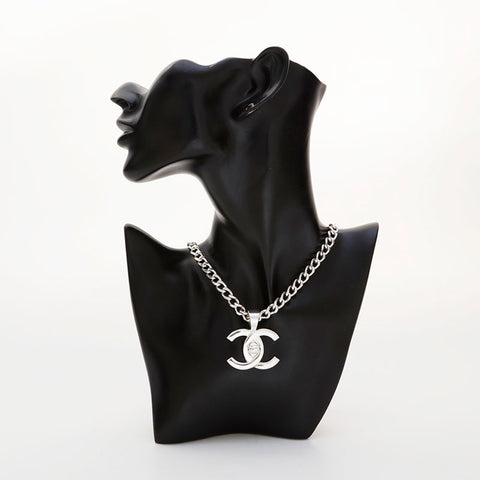 CHANEL 97P 1997P COCO Mark Turn Lock Necklace Silver WS21497