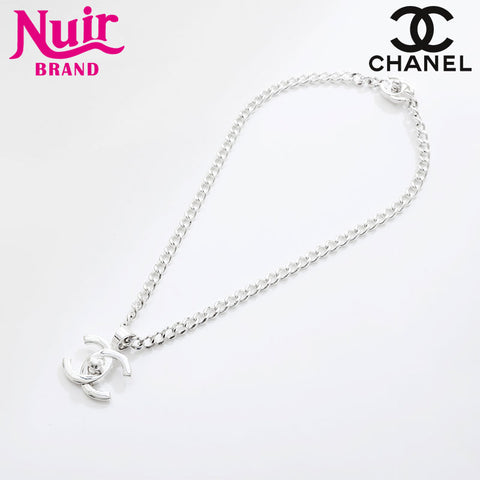 CHANEL 97P 1997P COCO Mark Turn Lock Necklace Silver WS21497